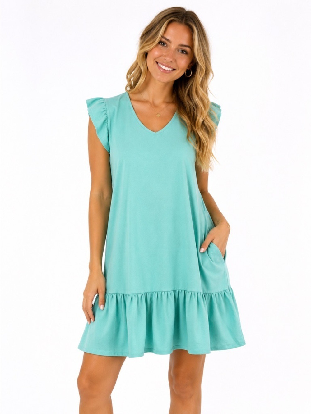NWOT Soya Concept Green Sleeveless Ruffle Hem Dress Size Medium Summercore Party